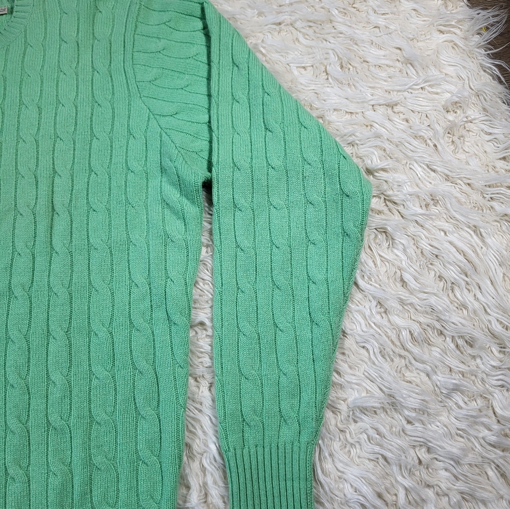 Peter Millar 100% Cashmere Green Cable Knit Sweater Size Large - Picture 4 of 14